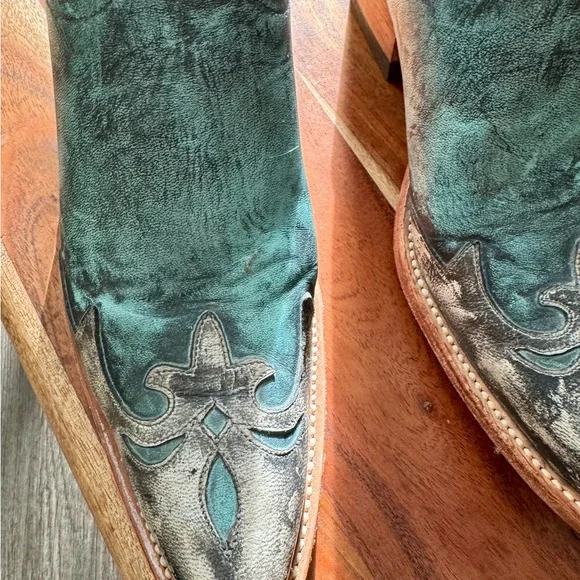 Luchasse Diva Turquoise and Black Leather Boots - Picture 3 of 6